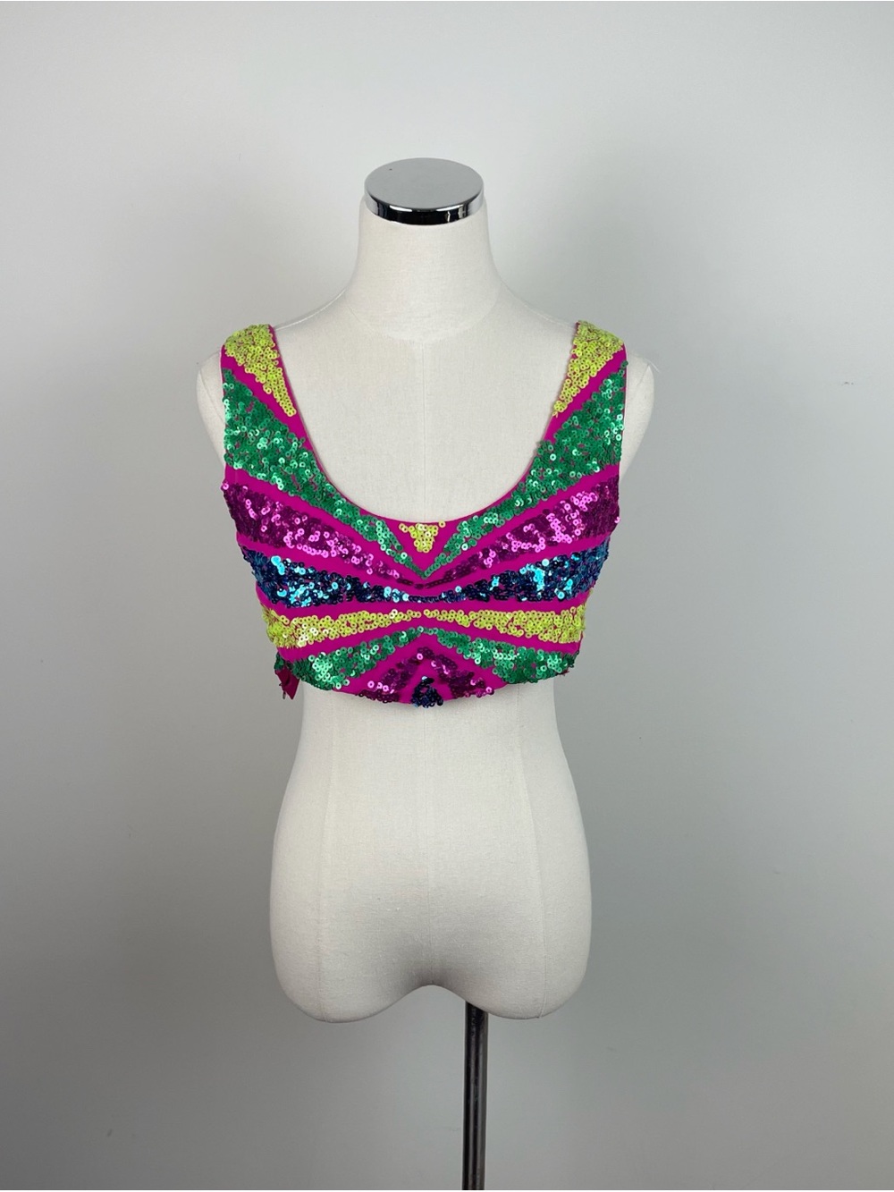 Nasty Gal Pink Green Yellow Blue Sequin Glam Crop Top Women Size 2